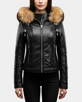 Women Detachable Hoodie Biker Leather Jacket Lily Nova Black